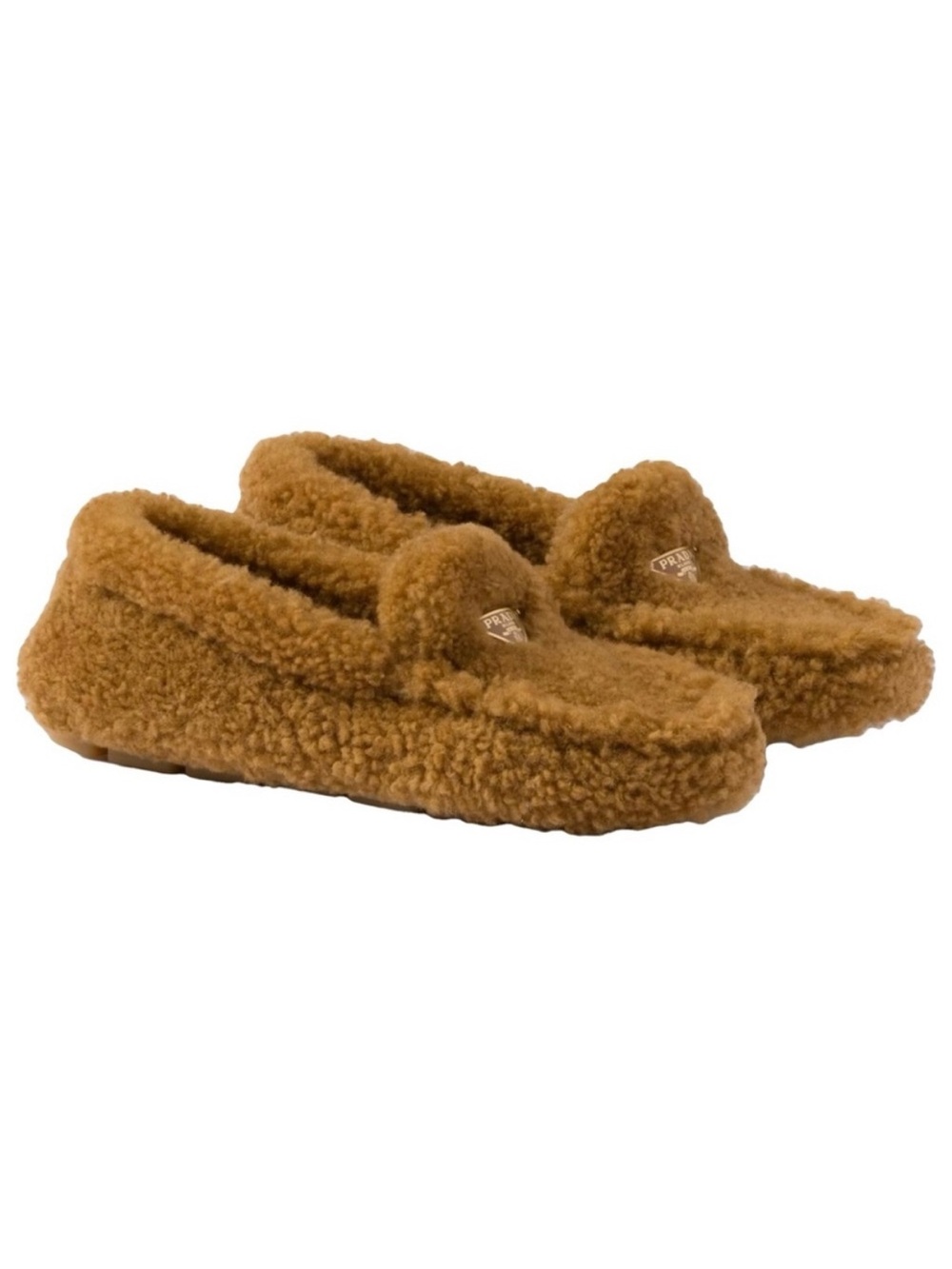 PRADA logo shearling driving shoes loafers flats